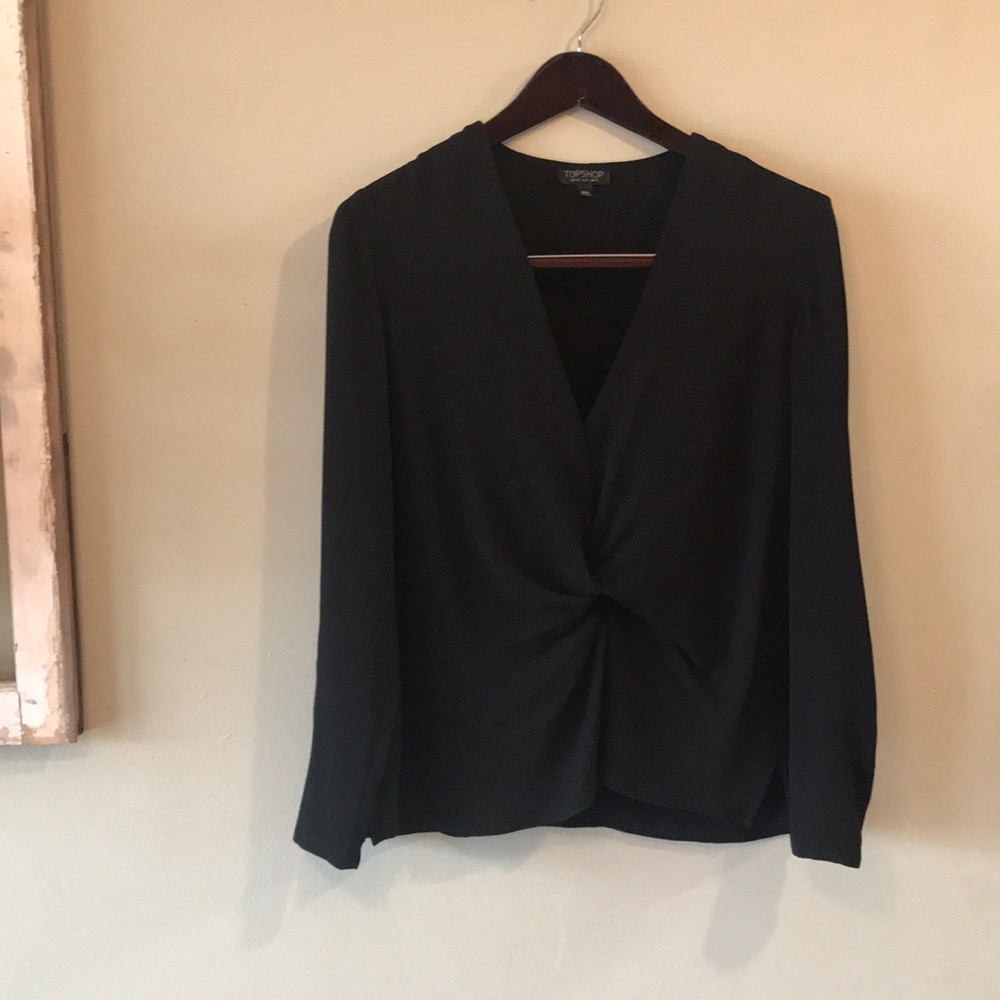 TOPSHOP Black Cross Over Front Blouse -Sz 6
